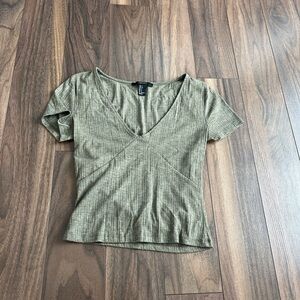 Olive V-Neck Ribbed Women's Top